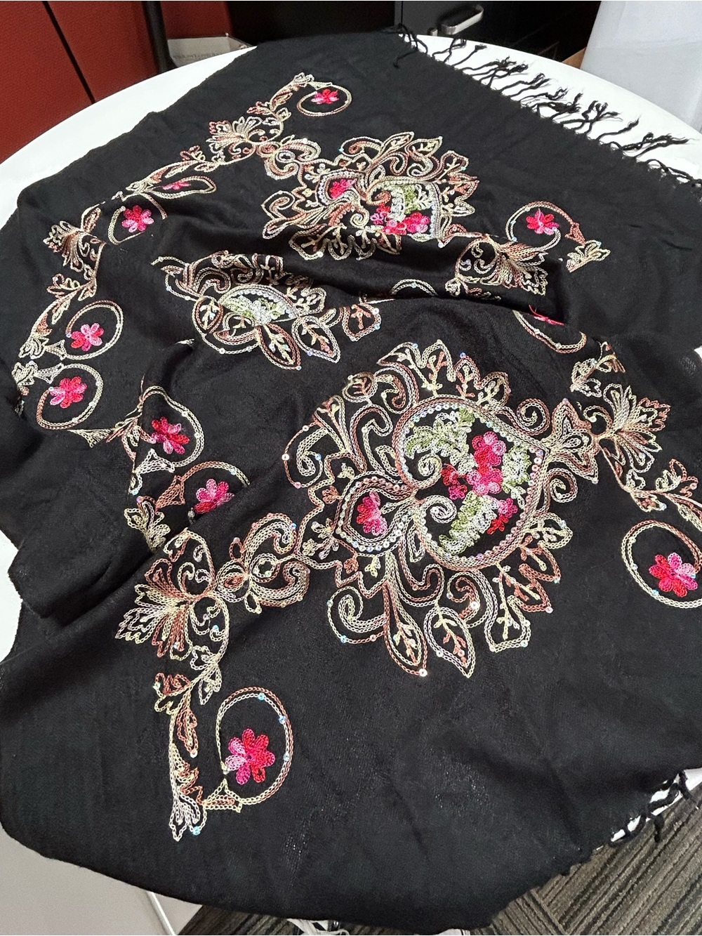Black bohemian pashmina/scarf embroidered with sequins